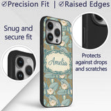 Art Nouveau Lily Pond Floral Seamless Pattern Custom Name Protective Phone Case Mobile Cover Durable Everyday Smartphone Shock Resistant