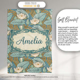 Art Nouveau Lily Pond Floral Seamless Pattern  Cute  Personalised Custom Name Super Soft Fleece Blanket Bed Sofa Throw