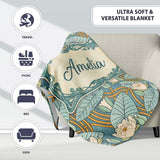 Art Nouveau Lily Pond Floral Seamless Pattern  Cute  Personalised Custom Name Super Soft Fleece Blanket Bed Sofa Throw