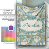 Art Nouveau Lily Pond Floral Seamless Pattern  Cute  Personalised Custom Name Super Soft Fleece Blanket Bed Sofa Throw