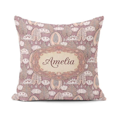 Custom Name Vintage Floral Decorative Seamless Pattern Name Cute Square Filled Cushion Throw Pillow Sofa Bed Home Decor Zip Washable UK Made