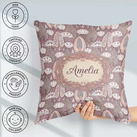Custom Name Vintage Floral Decorative Seamless Pattern Name Cute Square Filled Cushion Throw Pillow Sofa Bed Home Decor Zip Washable UK Made