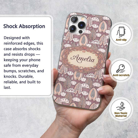 Vintage Lotus Floral Decorative Seamless Pattern Custom Name Protective Phone Case Mobile Cover Durable Everyday Smartphone Shock Resistant