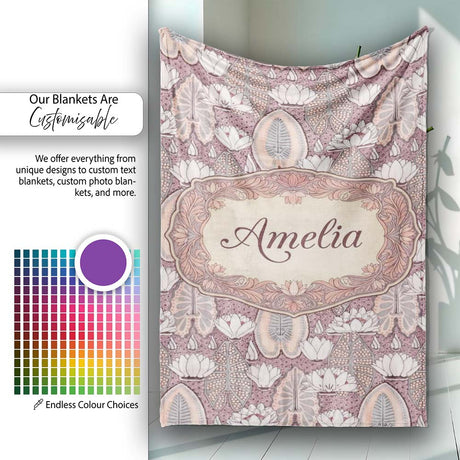 Vintage Lotus Floral Decorative Seamless Pattern Name Cute Unique  Personalised Custom Name Super Soft Fleece Blanket Bed Sofa Throw