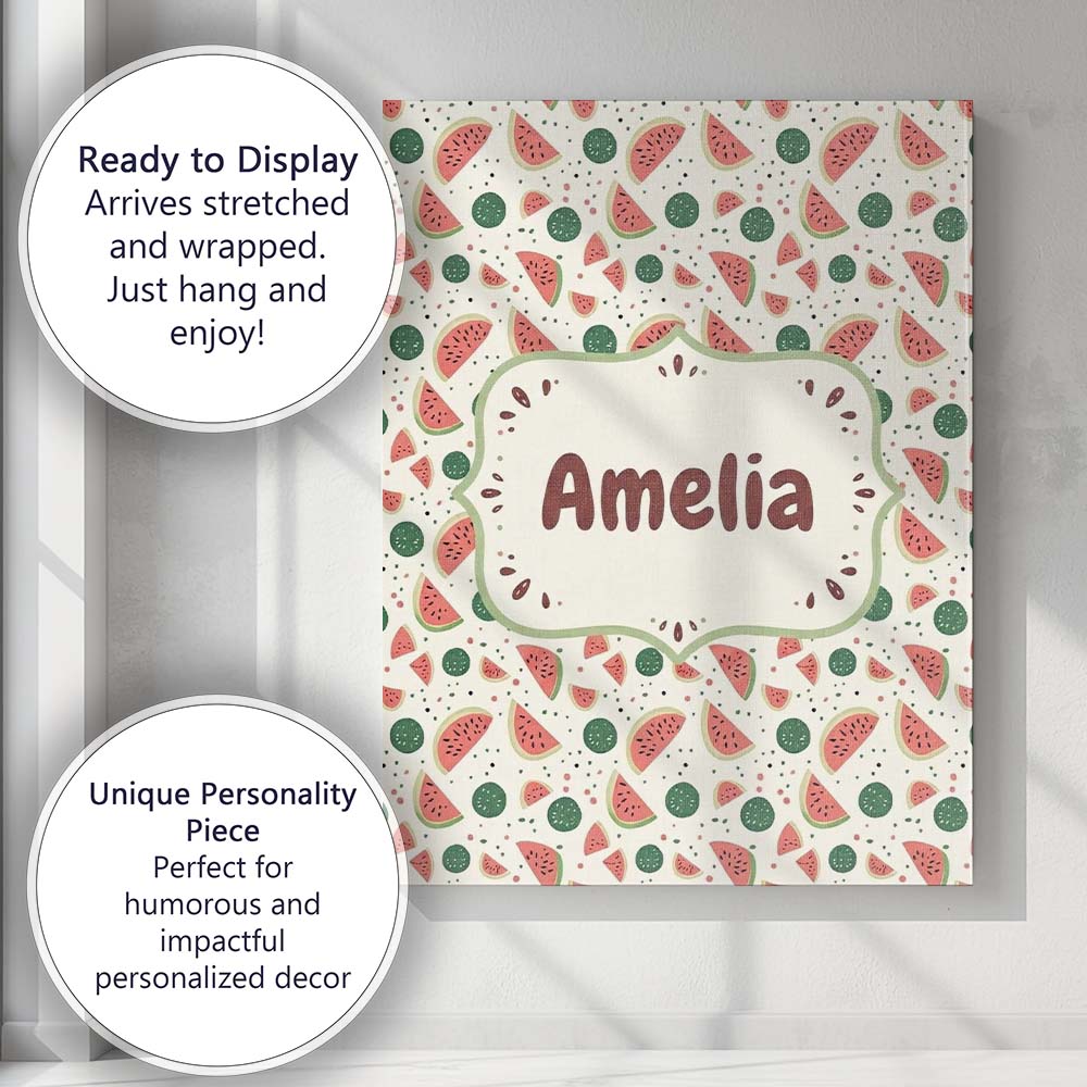 Personalised Name Playful Watermelon Fruit Custom  Unique Gift Idea Elegant Feature Canvas Wall Art Print Decor Picture Ready to Hang