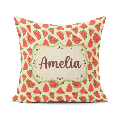 Custom Name Fresh Watermelon Slices Repeat Seamless Pattern Name Square Filled Cushion Throw Pillow Sofa Bed Home Decor Zip Washable UK Made