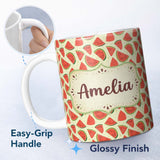 Personalized Custom Name Fresh Watermelon Slices Repeat Seamless Pattern Name Cute Unique 11oz Ceramic Coffee Tea Mug White Large Handle