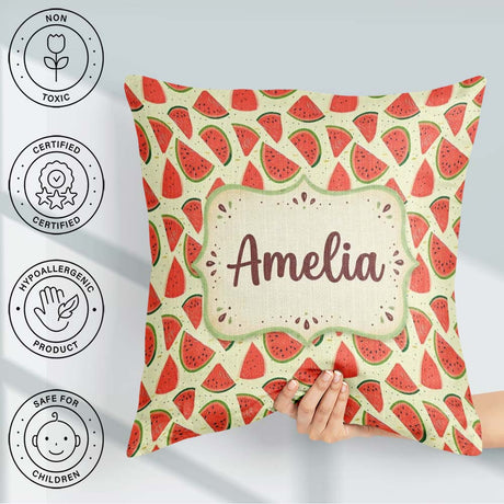 Custom Name Fresh Watermelon Slices Repeat Seamless Pattern Name Square Filled Cushion Throw Pillow Sofa Bed Home Decor Zip Washable UK Made