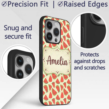 Fresh Watermelon Slices Repeat Seamless Pattern Custom Name Protective Phone Case Mobile Cover Durable Everyday Smartphone Shock Resistant