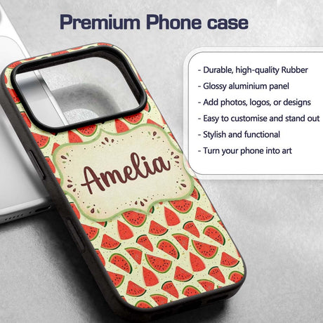 Fresh Watermelon Slices Repeat Seamless Pattern Custom Name Protective Phone Case Mobile Cover Durable Everyday Smartphone Shock Resistant