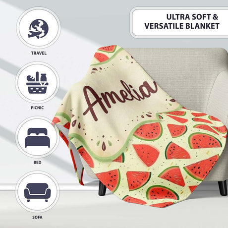 Fresh Watermelon Slices Repeat Seamless Pattern Name Cute Unique  Personalised Custom Name Super Soft Fleece Blanket Bed Sofa Throw