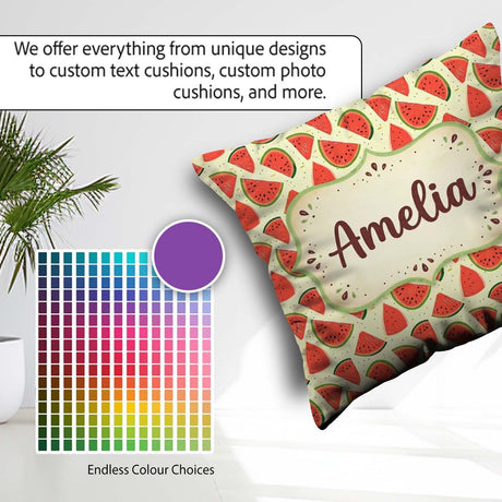 Custom Name Fresh Watermelon Slices Repeat Seamless Pattern Name Square Filled Cushion Throw Pillow Sofa Bed Home Decor Zip Washable UK Made