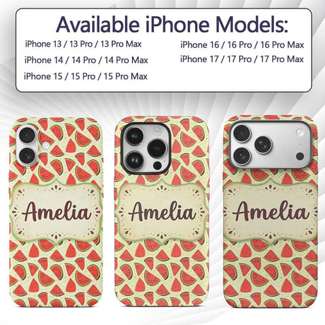 Fresh Watermelon Slices Repeat Seamless Pattern Custom Name Protective Phone Case Mobile Cover Durable Everyday Smartphone Shock Resistant