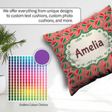 Custom Name Cute Watermelon Fruit Pink Background Seamless Name Square Filled Cushion Throw Pillow Sofa Bed Home Decor Zip Washable UK Made