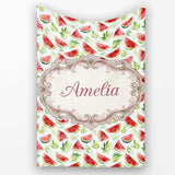 Watercolor Watermelon Slices with Green Leaves Seamless Pattern  Personalised Custom Name Super Soft Fleece Blanket Bed Sofa Throw