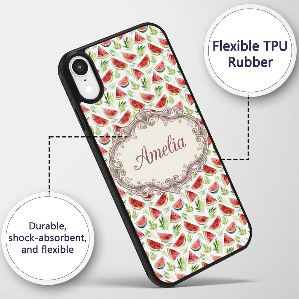 Watercolor Watermelon Slices with Green Leaves Custom Name Protective Phone Case Mobile Cover Durable Everyday Smartphone Shock Resistant