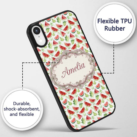 Watercolor Watermelon Slices with Green Leaves Custom Name Protective Phone Case Mobile Cover Durable Everyday Smartphone Shock Resistant