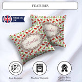 Custom Name Watercolor Slices with Green Leaves Seamless Pattern Square Filled Cushion Throw Pillow Sofa Bed Home Decor Zip Washable UK Made