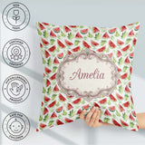 Custom Name Watercolor Slices with Green Leaves Seamless Pattern Square Filled Cushion Throw Pillow Sofa Bed Home Decor Zip Washable UK Made