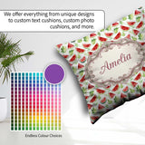 Custom Name Watercolor Slices with Green Leaves Seamless Pattern Square Filled Cushion Throw Pillow Sofa Bed Home Decor Zip Washable UK Made