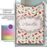 Watercolor Watermelon Slices with Green Leaves Seamless Pattern  Personalised Custom Name Super Soft Fleece Blanket Bed Sofa Throw