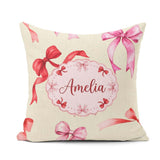 Custom Name Watercolor Ribbon Bow Seamless Pattern on Background Square Filled Cushion Throw Pillow Sofa Bed Home Decor Zip Washable UK Made