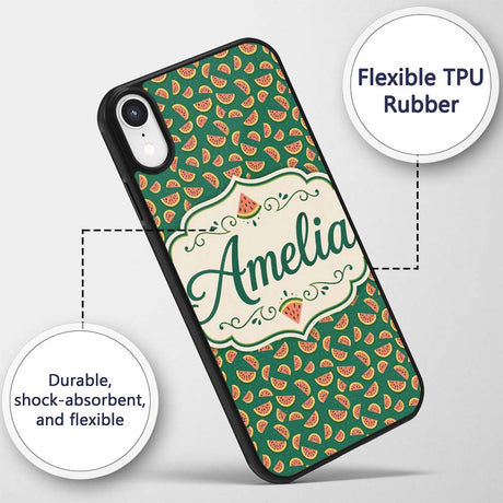 Dark Green Background Watermelon Slice Repeat Custom Name Protective Phone Case Mobile Cover Durable Everyday Smartphone Shock Resistant