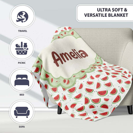 Minimal Watermelon Slice Scatter Seamless Pattern Name Cute Unique  Personalised Custom Name Super Soft Fleece Blanket Bed Sofa Throw