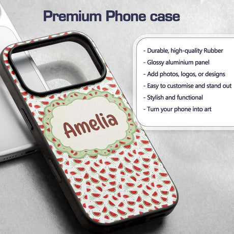 Minimal Watermelon Slice Scatter Seamless Pattern Custom Name Protective Phone Case Mobile Cover Durable Everyday Smartphone Shock Resistant
