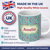 Personalized Custom Name Bright Blue Background Watermelon Slice Seamless Pattern Name Cute 11oz Ceramic Coffee Tea Mug White Large Handle