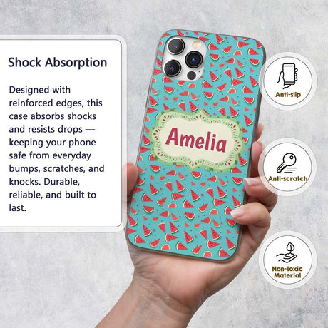 Bright Blue Background Watermelon Slice Seamless Custom Name Protective Phone Case Mobile Cover Durable Everyday Smartphone Shock Resistant