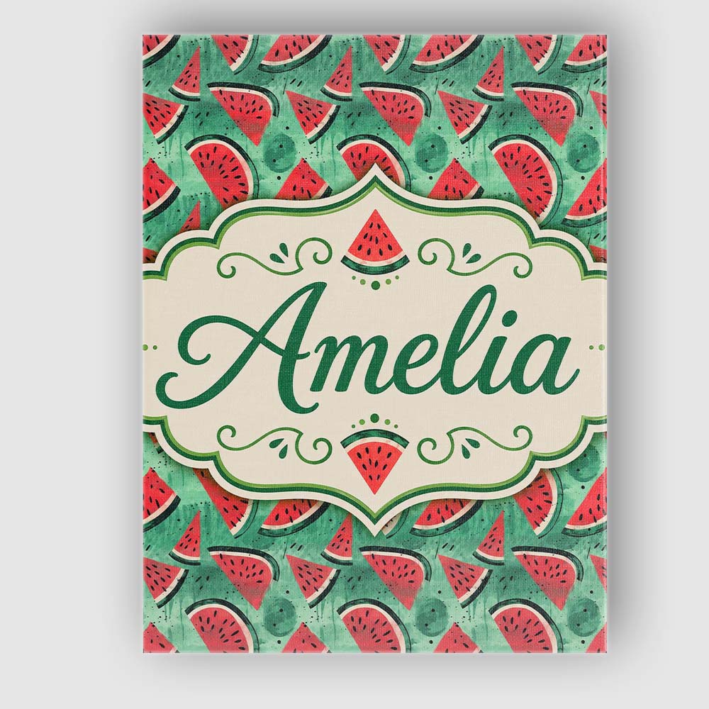 Personalised Name Textured Green Watermelon Custom  Bespoke Interior Contemporary Canvas Wall Art Print Decor Picture Ready to Hang