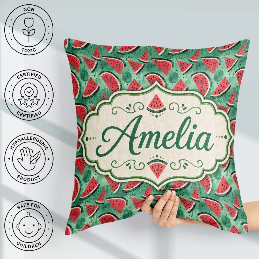 Custom Name Textured Watermelon Abstract Seamless Pattern Custom Square Filled Cushion Throw Pillow Sofa Bed Home Decor Zip Washable UK Made