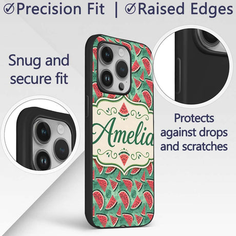 Textured Green Watermelon Slice Abstract Seamless Custom Name Protective Phone Case Mobile Cover Durable Everyday Smartphone Shock Resistant