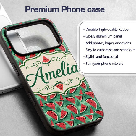 Textured Green Watermelon Slice Abstract Seamless Custom Name Protective Phone Case Mobile Cover Durable Everyday Smartphone Shock Resistant
