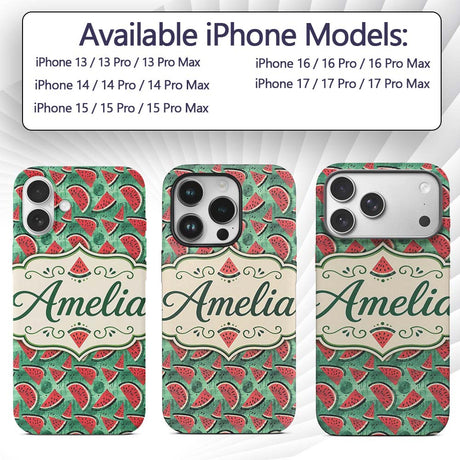 Textured Green Watermelon Slice Abstract Seamless Custom Name Protective Phone Case Mobile Cover Durable Everyday Smartphone Shock Resistant
