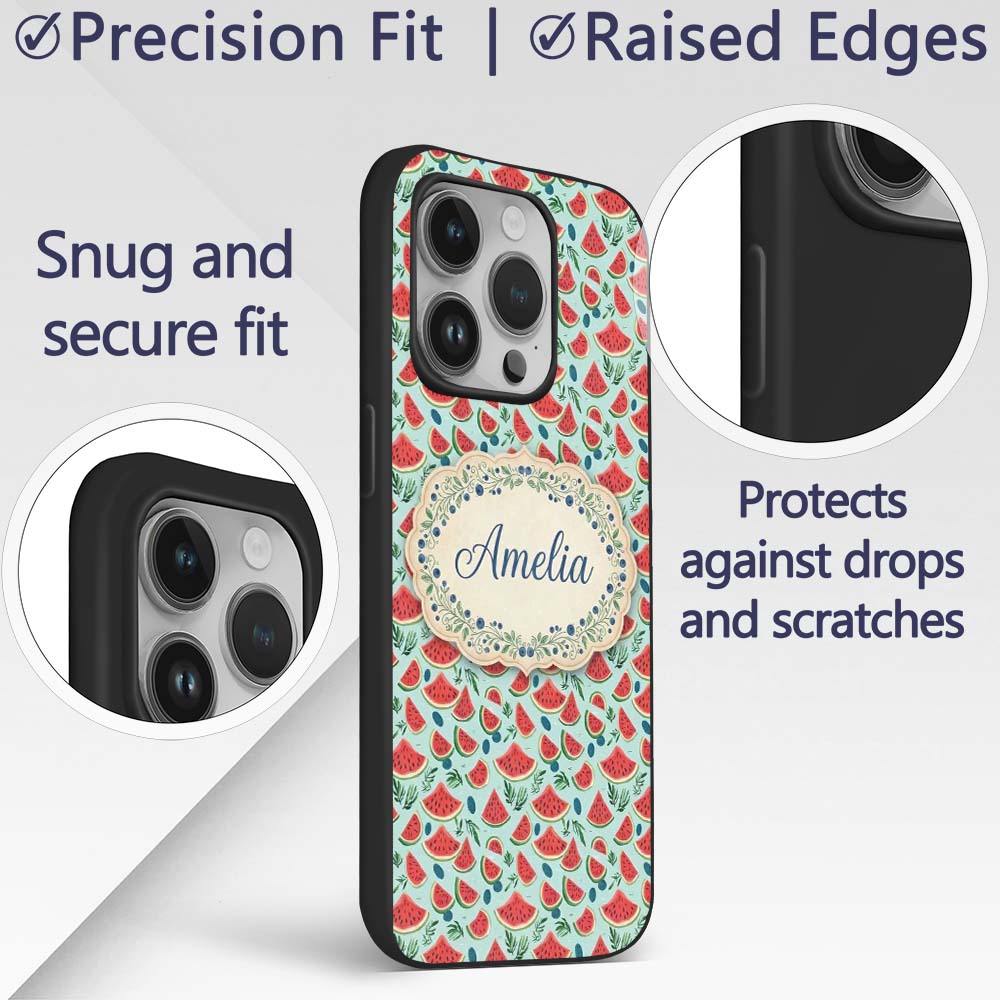 Fresh Watermelon and Botanical Elements Seamless Custom Name Protective Phone Case Mobile Cover Durable Everyday Smartphone Shock Resistant
