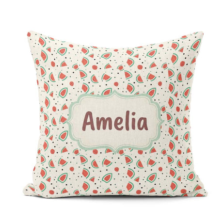 Custom Name Small Watermelon Slice Dots Seamless Pattern Name Square Filled Cushion Throw Pillow Sofa Bed Home Decor Zip Washable UK Made
