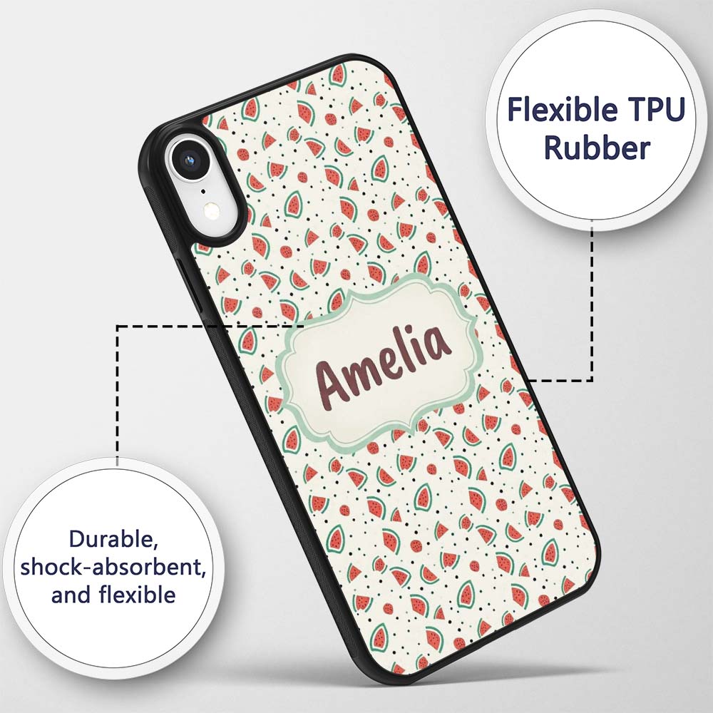 Cute Small Watermelon Slice Dots Seamless Pattern Custom Name Protective Phone Case Mobile Cover Durable Everyday Smartphone Shock Resistant