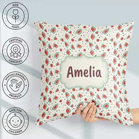 Custom Name Small Watermelon Slice Dots Seamless Pattern Name Square Filled Cushion Throw Pillow Sofa Bed Home Decor Zip Washable UK Made