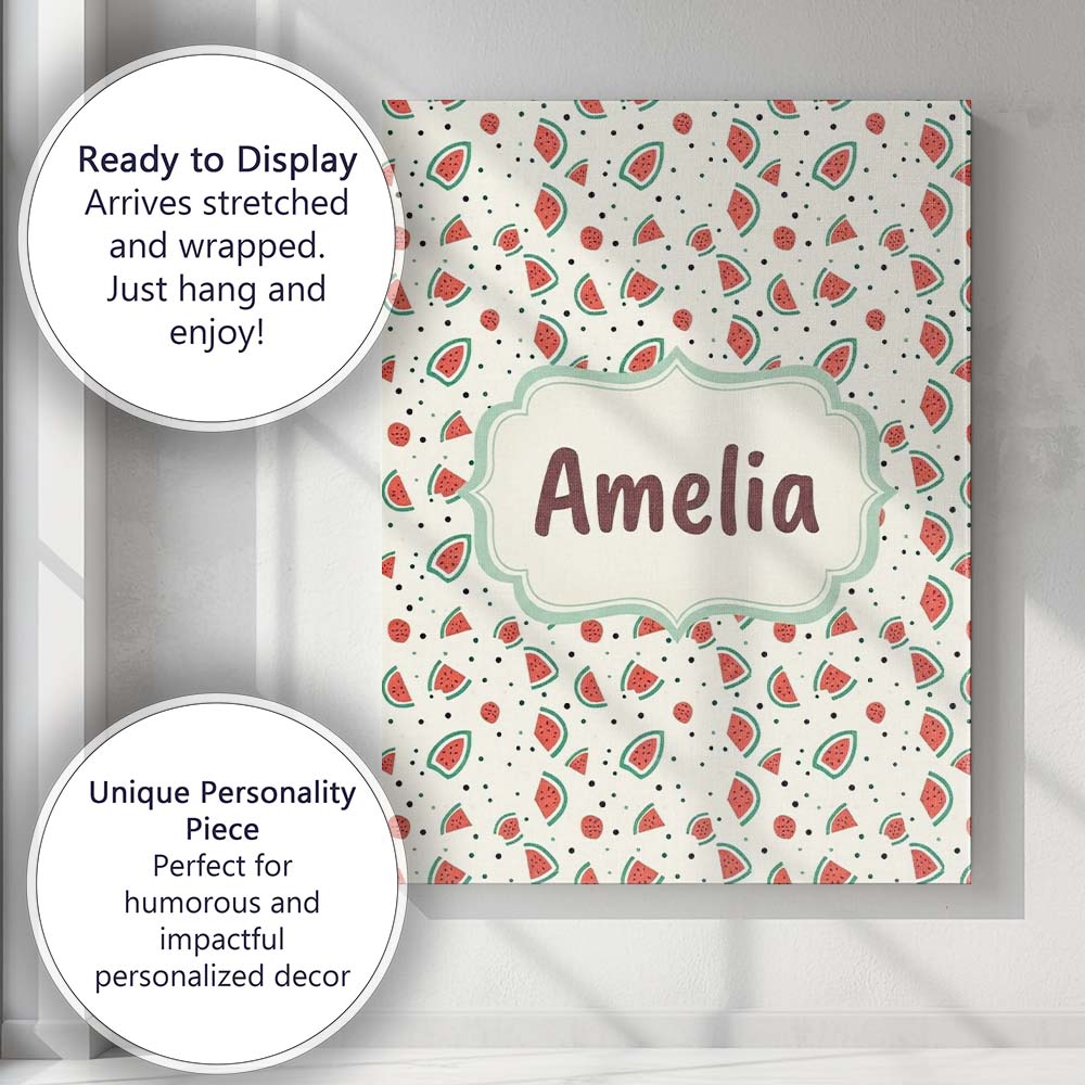Personalised Name Cute Small Watermelon Custom  Modern Room Accent Elegant Feature Canvas Wall Art Print Decor Picture Ready to Hang