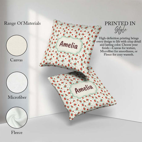 Custom Name Small Watermelon Slice Dots Seamless Pattern Name Square Filled Cushion Throw Pillow Sofa Bed Home Decor Zip Washable UK Made