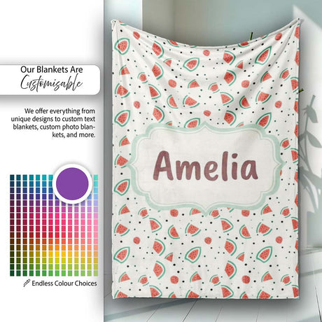 Cute Small Watermelon Slice Dots Seamless Pattern Name Unique Gift  Personalised Custom Name Super Soft Fleece Blanket Bed Sofa Throw