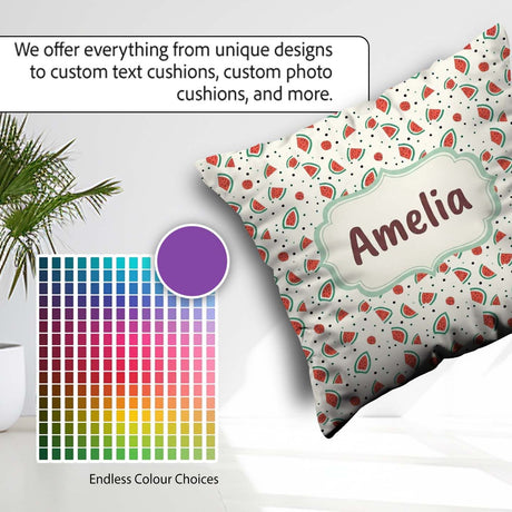 Custom Name Small Watermelon Slice Dots Seamless Pattern Name Square Filled Cushion Throw Pillow Sofa Bed Home Decor Zip Washable UK Made
