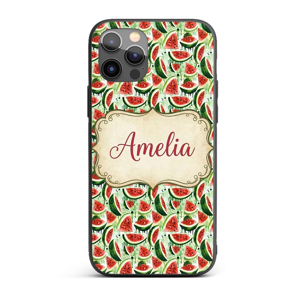 Artistic Watermelon Slice Splash Seamless Pattern Custom Name Protective Phone Case Mobile Cover Durable Everyday Smartphone Shock Resistant