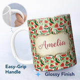 Personalized Custom Name Artistic Watermelon Slice Splash Seamless Pattern Name Cute Unique 11oz Ceramic Coffee Tea Mug White Large Handle