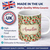 Personalized Custom Name Artistic Watermelon Slice Splash Seamless Pattern Name Cute Unique 11oz Ceramic Coffee Tea Mug White Large Handle