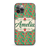 Watermelon Slices on Green Painted Background Custom Name Protective Phone Case Mobile Cover Durable Everyday Smartphone Shock Resistant