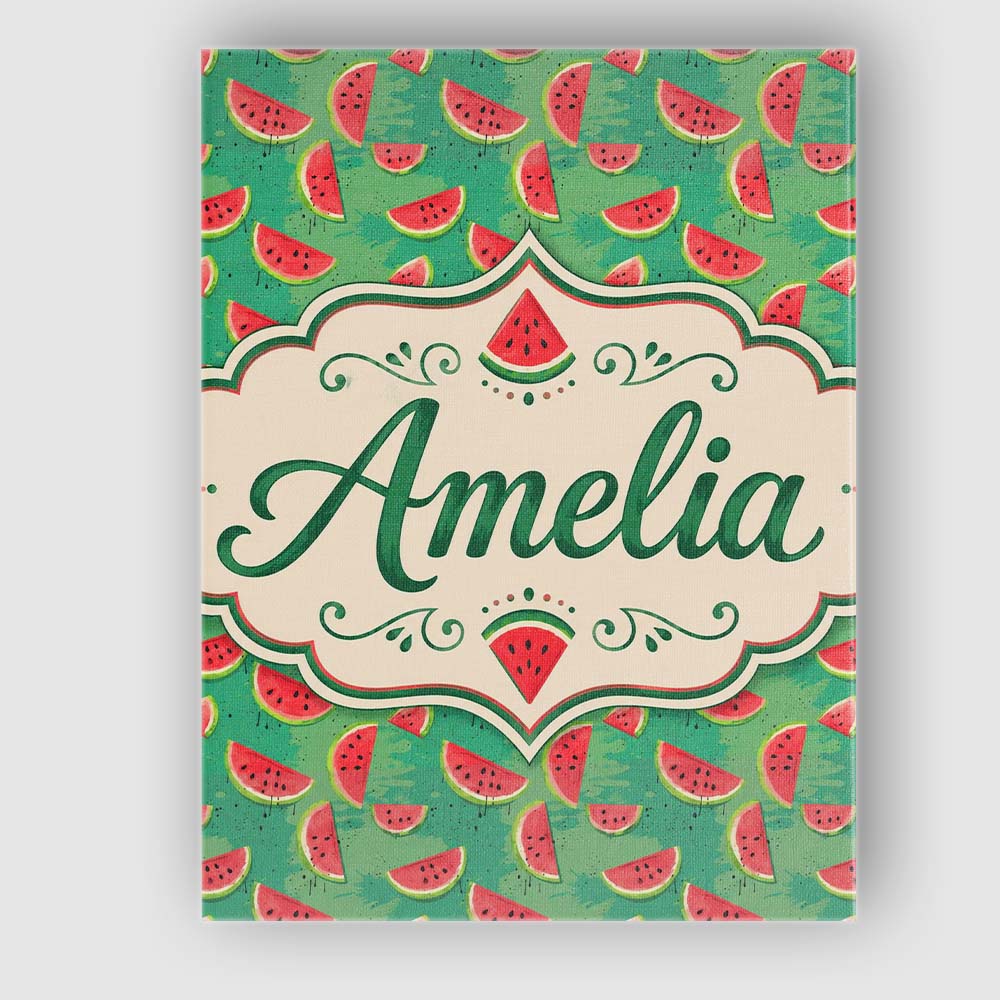 Personalised Name Watermelon Slices on Custom  Modern Room Accent Elegant Feature Canvas Wall Art Print Decor Picture Ready to Hang