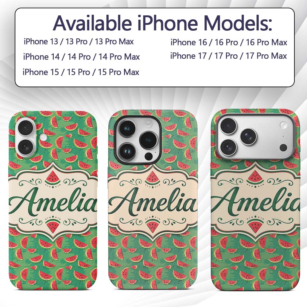 Watermelon Slices on Green Painted Background Custom Name Protective Phone Case Mobile Cover Durable Everyday Smartphone Shock Resistant